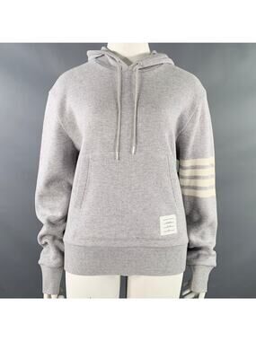 THOM BROWNE Size XL Grey Cream Cashmere Wool Waffle Hoodie Casual Top
